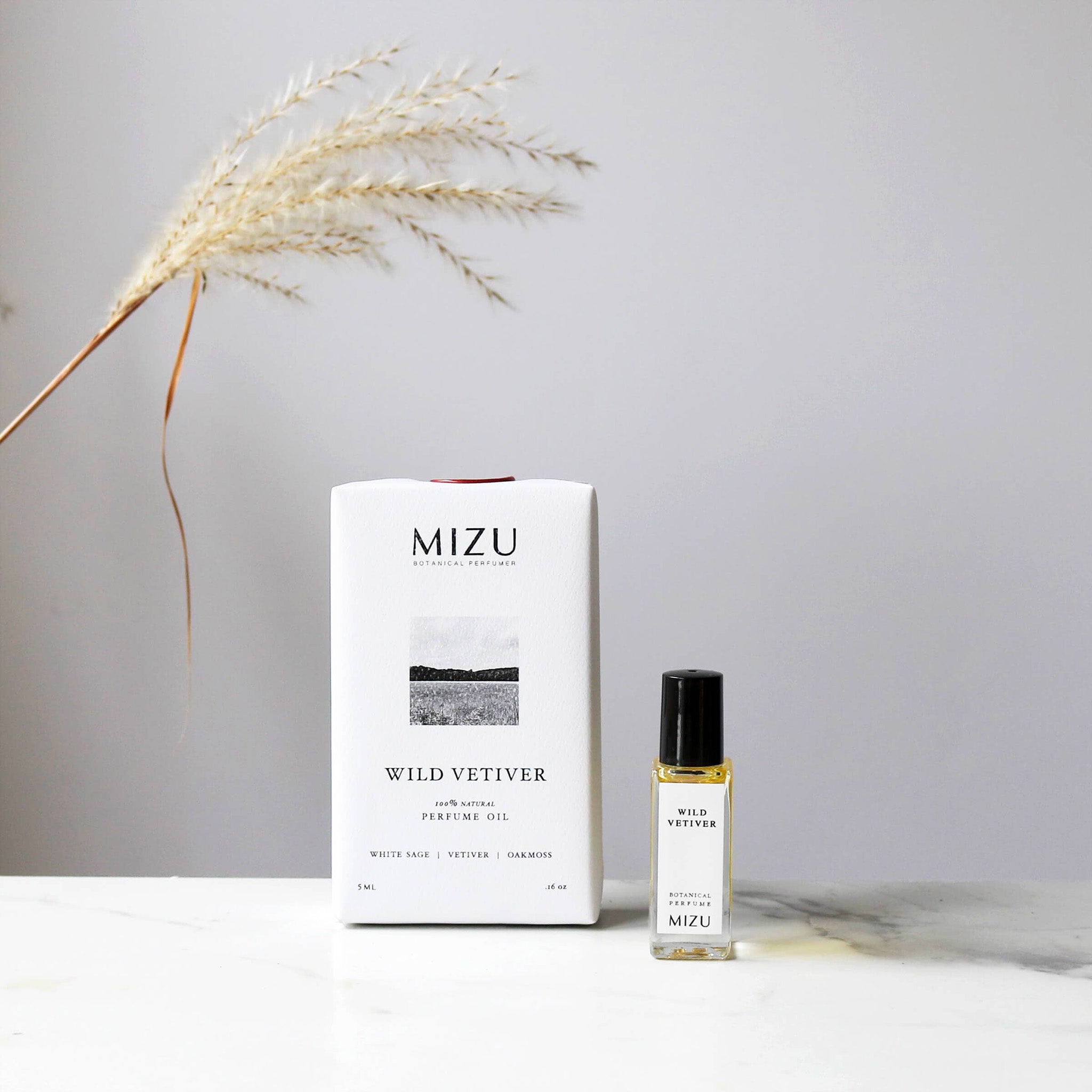 mizu botanical perfume wild vetiver bottle and box