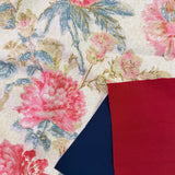coral peony | coral peony swatch with coral and classic blue textiles
