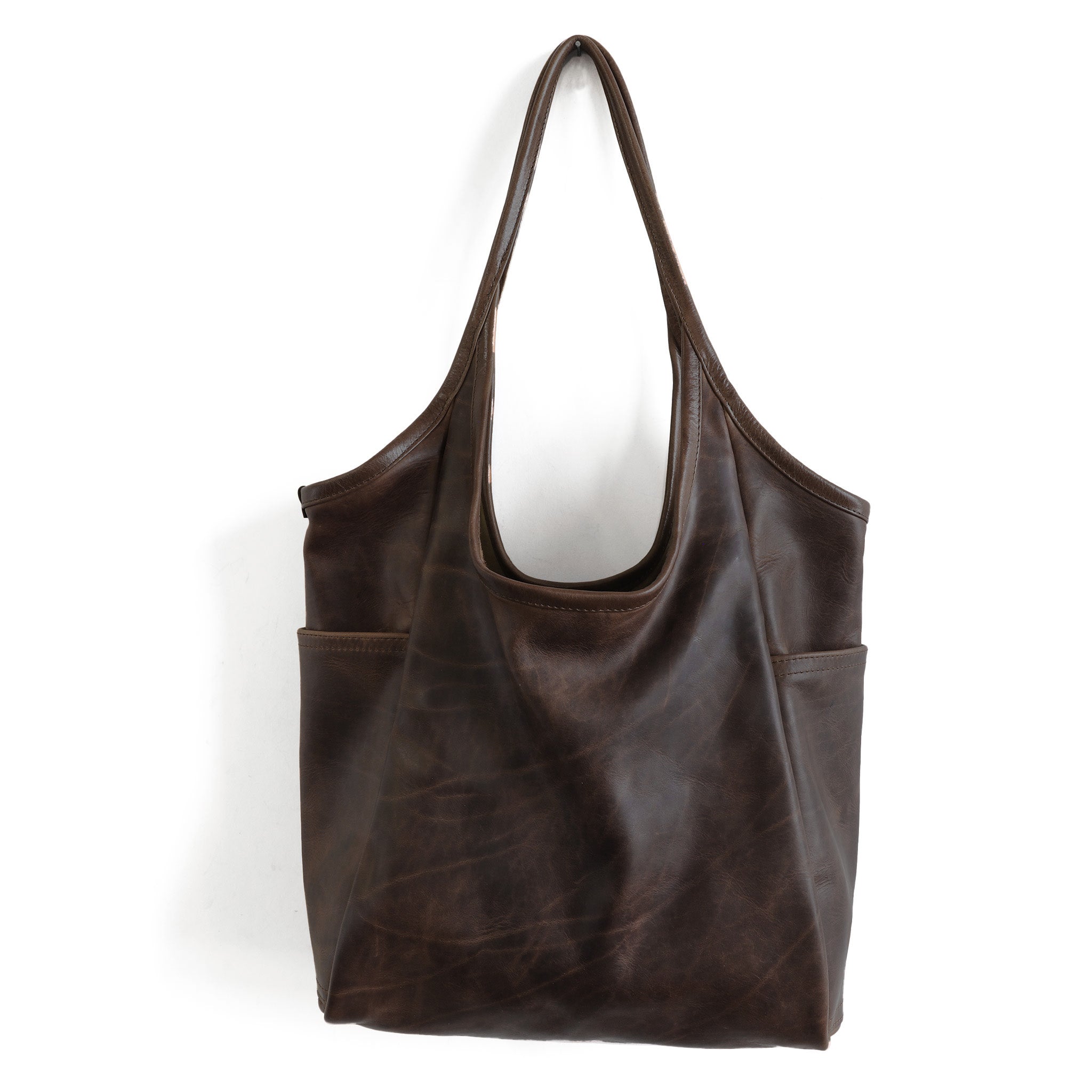 large minimal tote in pure earth with mahogany strap