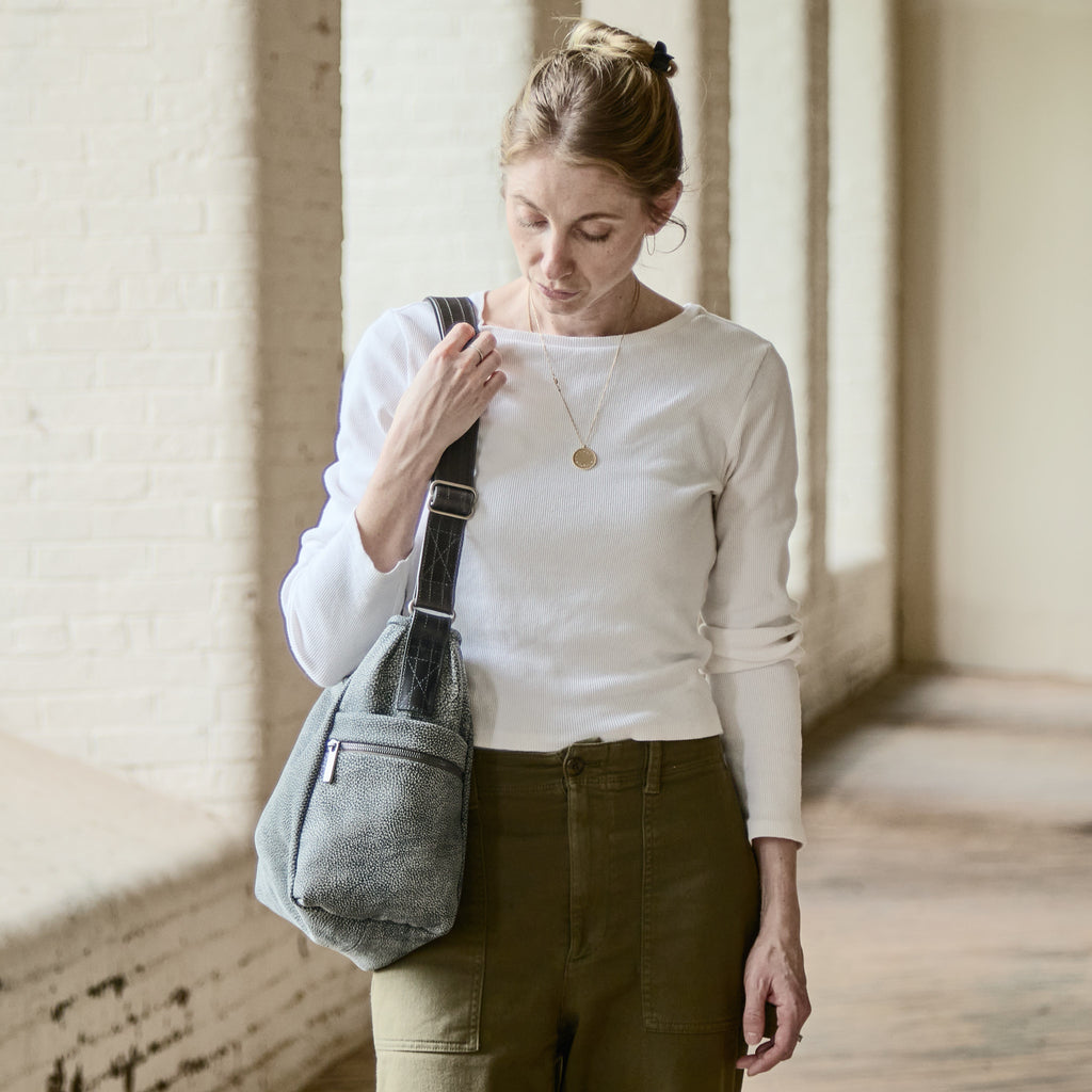 model wearing medium pillow 