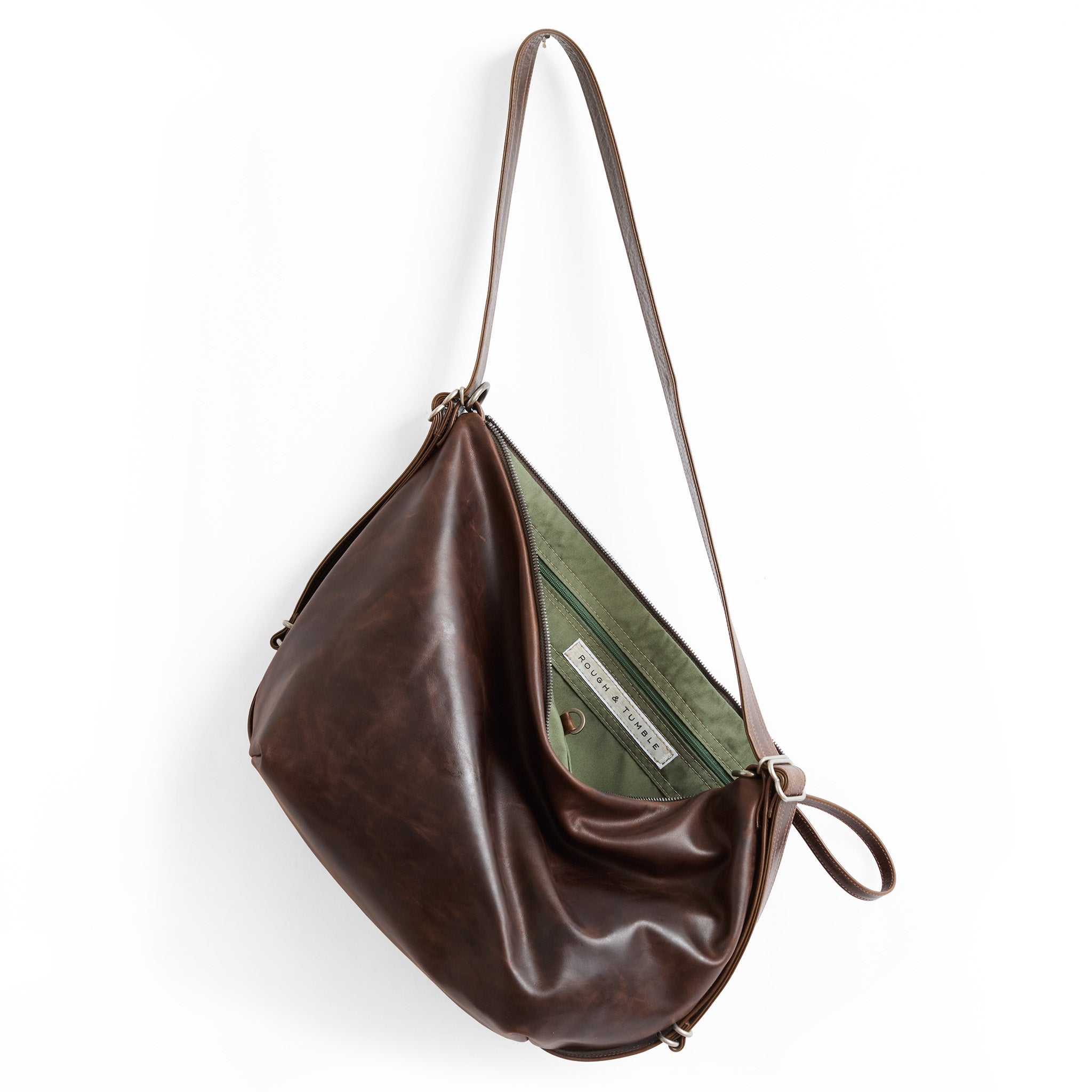 medium duffel in bourbon, showcasing interior acadia lining